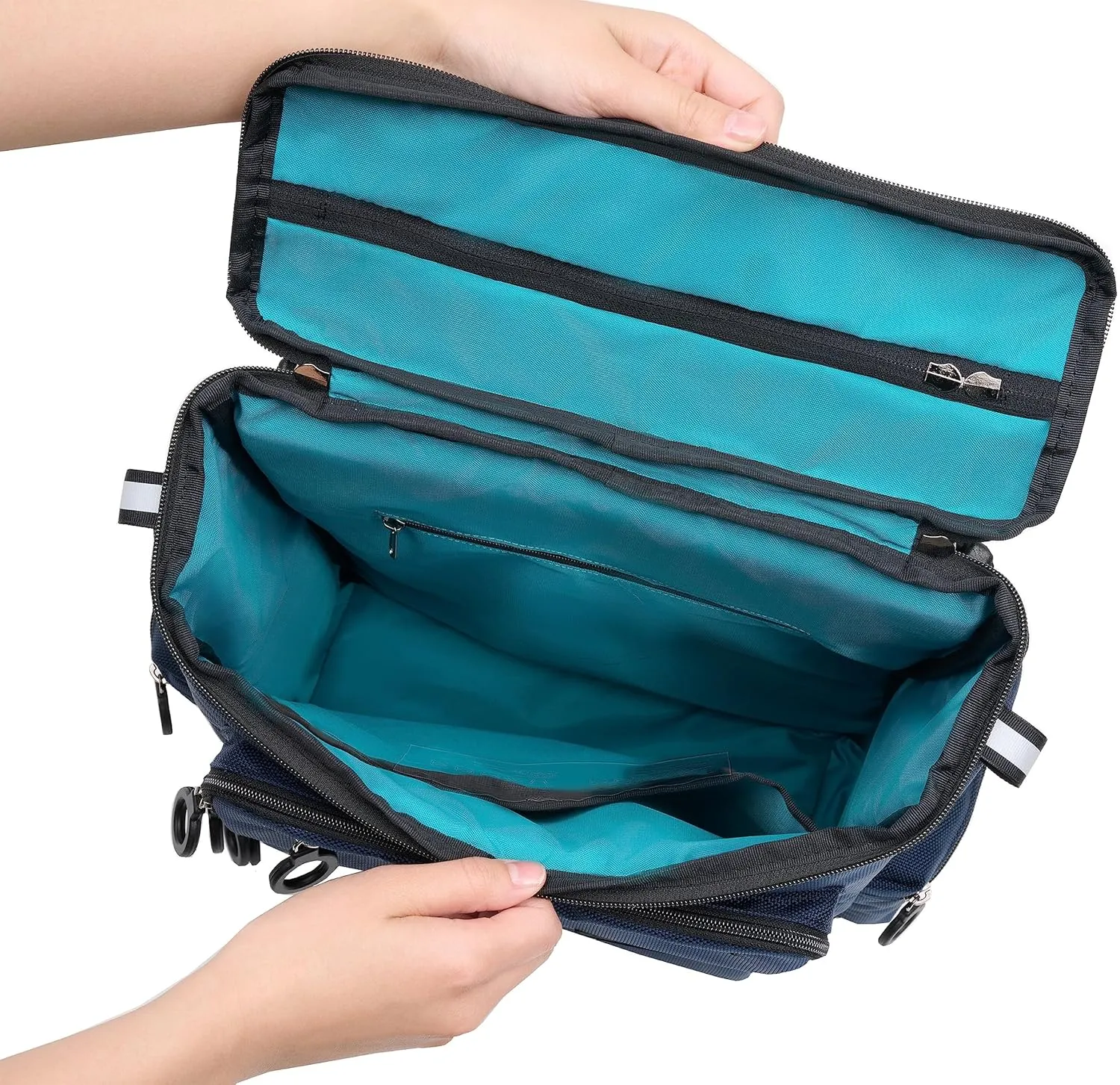 Classic Adaptive Wheelchair Backpack for Back of Chair – 20L EZ-Access Laptop Wheelchair Bag – Mobility Scooter & Electric Wheelchair Accessories, Navy Blue/Aqua