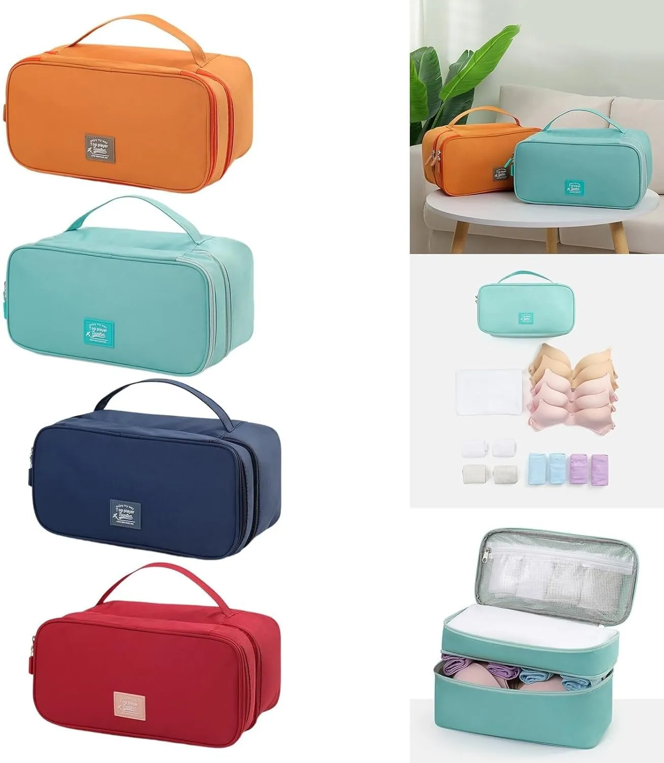 Clothes Organizer Double Layer Bra Bags Underwear Organize Storage Bag Portable Bra Packing Cube Indoor Storage Boxes Household Goods Convenience and Tidinessm,Bathroom Accessories(Blue navy)