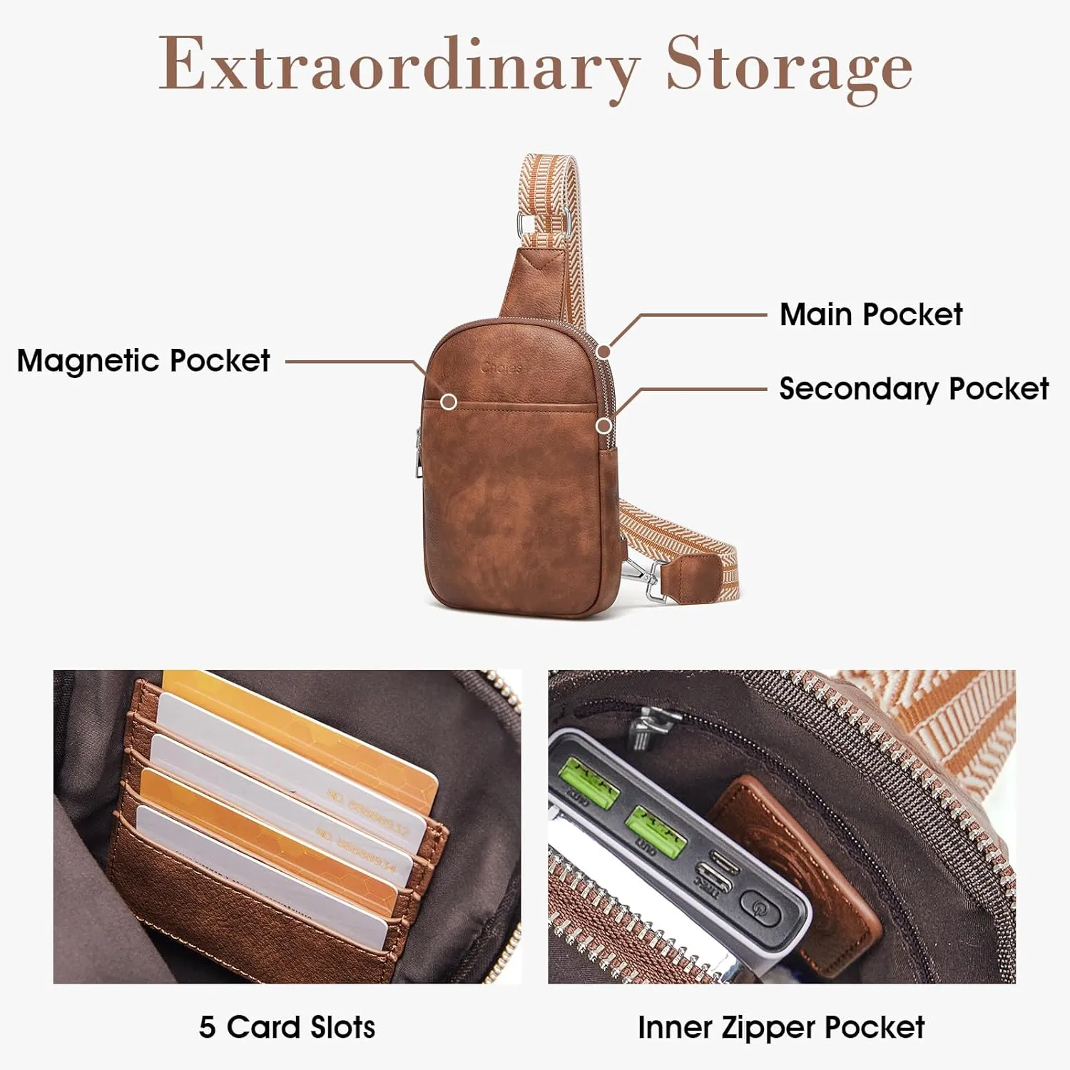 Cnoles Small Sling Bag for Women Vegan Leather Crossbody Fashion Fanny Pack Purse Travel Chest Bag for Women
