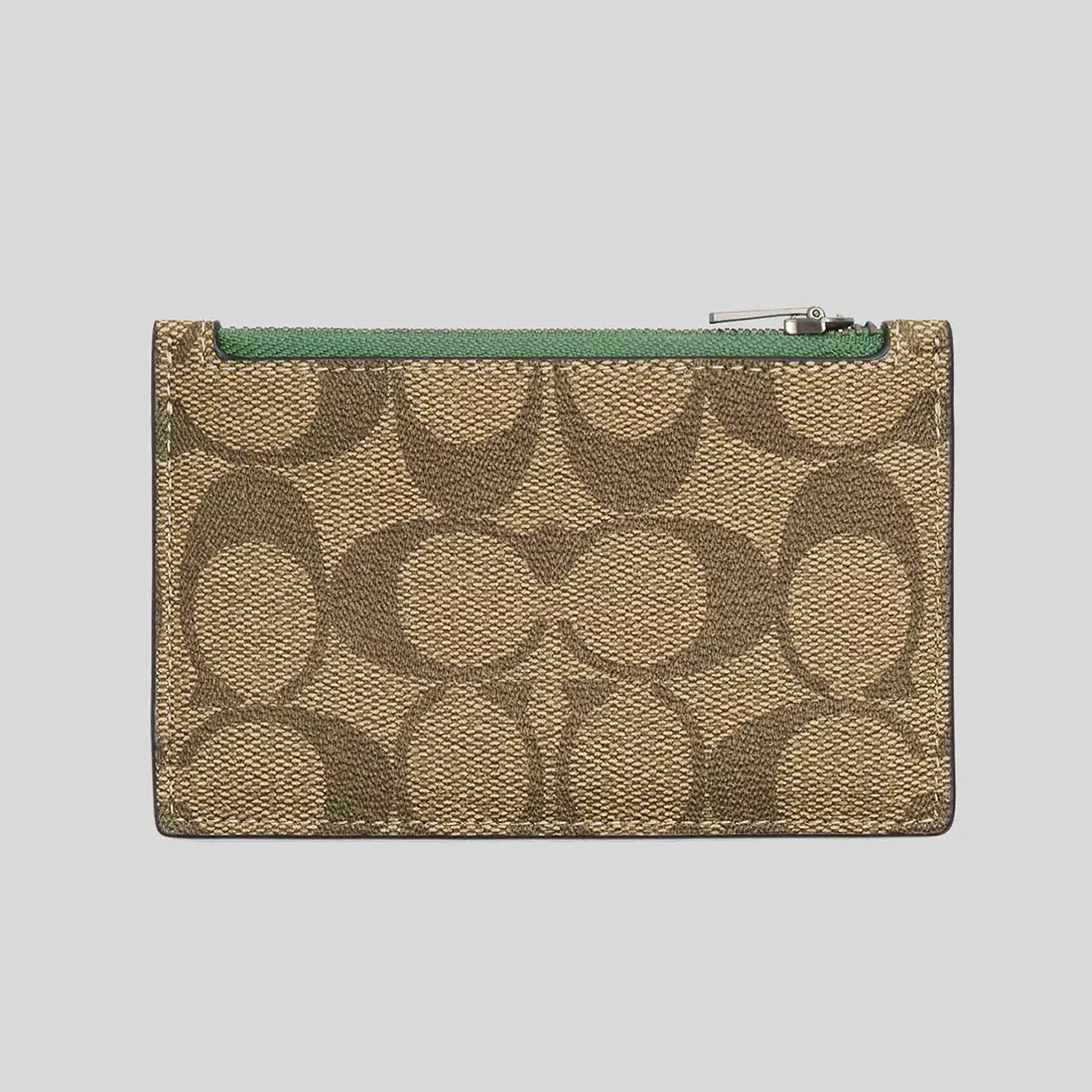 COACH Zip Card Case In Signature Canvas Khaki/Soft Green RS-C4281