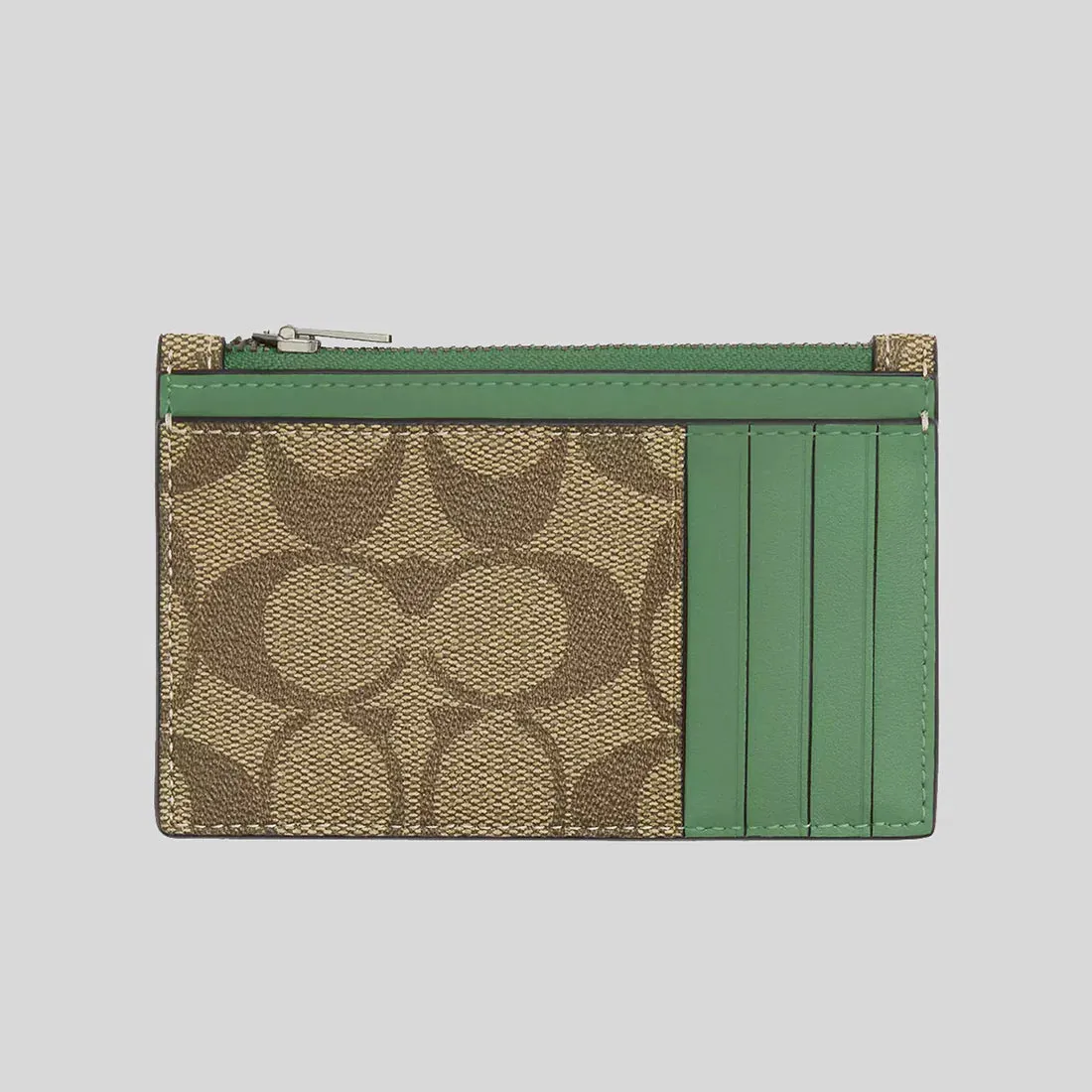 COACH Zip Card Case In Signature Canvas Khaki/Soft Green RS-C4281