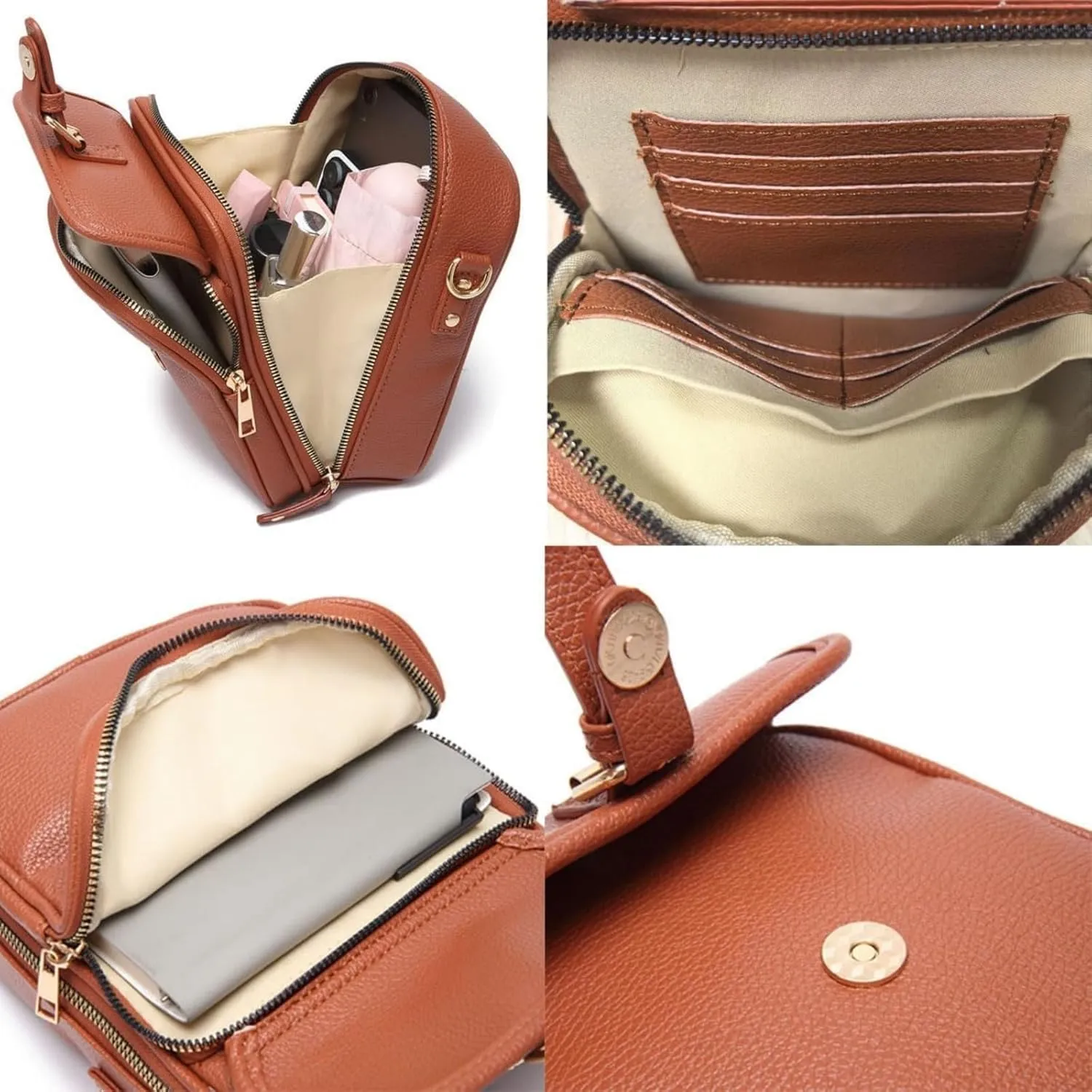 Collaboraten1 Crossbody Leather Bag, Vintage Double Layer Large Capacity Cross Anti Theft Shoulder Bags, Built in Wallet