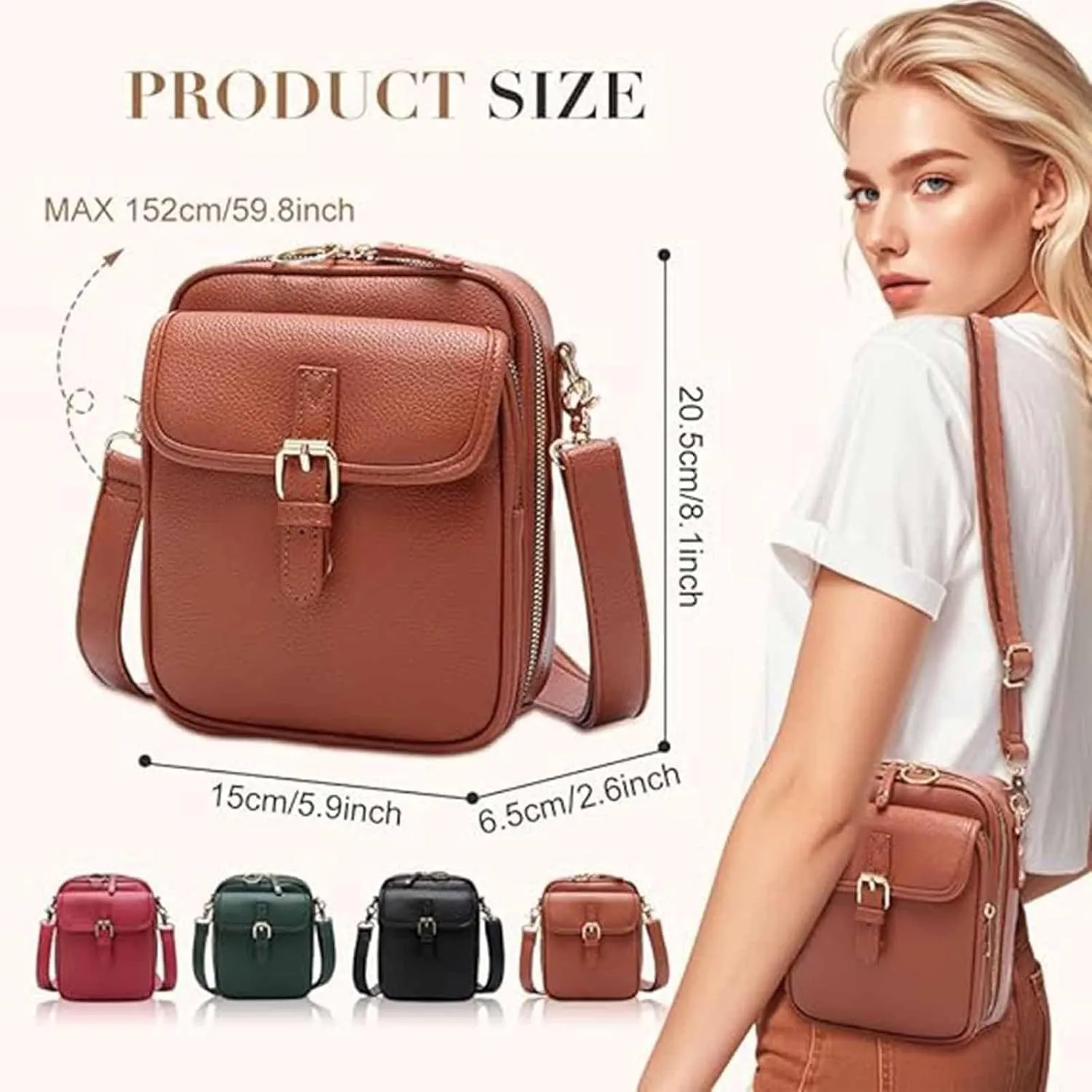Collaboraten1 Crossbody Leather Bag, Vintage Double Layer Large Capacity Cross Anti Theft Shoulder Bags, Built in Wallet