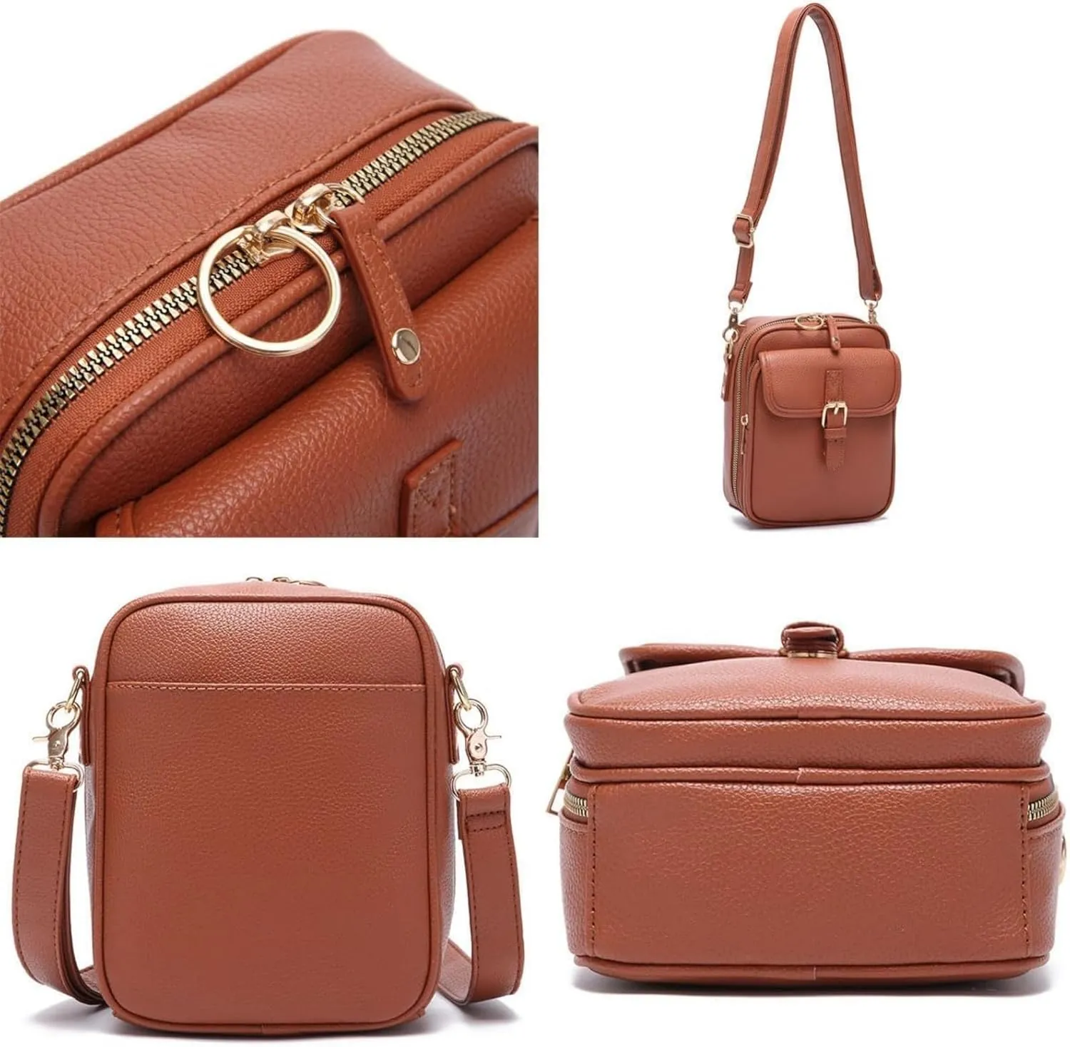 Collaboraten1 Crossbody Leather Bag, Vintage Double Layer Large Capacity Cross Anti Theft Shoulder Bags, Built in Wallet