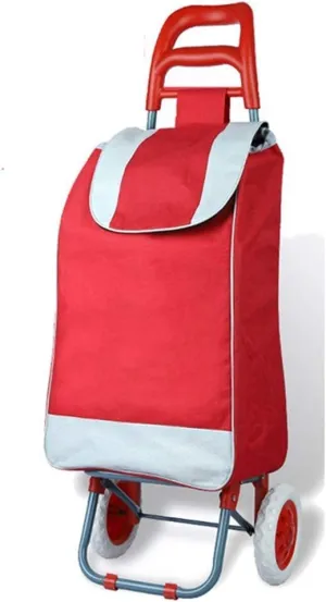 Collapsible Folding Wagon, 2 Wheel Shopping Trolley Bag with Support Bar and Zipper Pocket - Folding Durable Push Cart Wheeled Bag - Waterproof and Silent (Red)