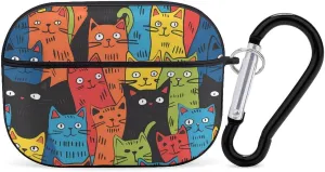 Colorful Cats Funny Hard Case Compatible with Airpods Pro Earbuds Headset Cover Protective Storage Bag for Men Women