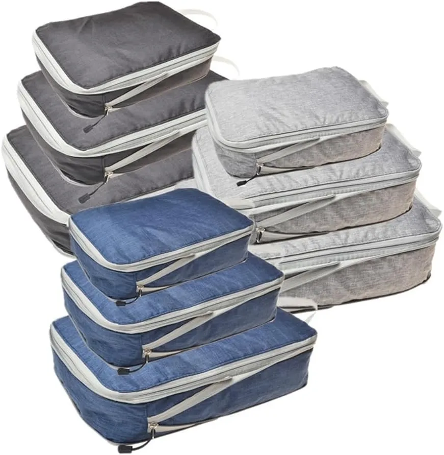 Compressible Packing Travel Organiser Waterproof Suitcase Nylon Portable Tote Bag Luggage Storage Case(04lattice Grey)