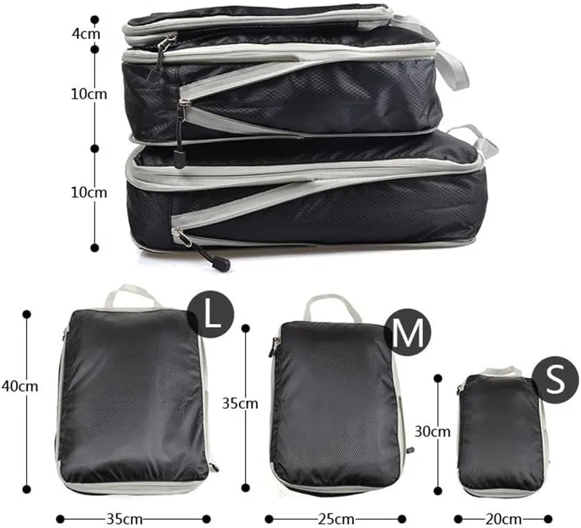 Compressible Packing Travel Organiser Waterproof Suitcase Nylon Portable Tote Bag Luggage Storage Case(04lattice Grey)
