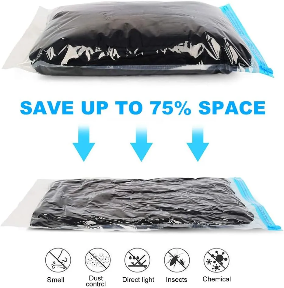 Compression Bags - Travel Essentials 12 Pack Space Saver No Vacuum or Pump Needed Storage Accessorie and Home Packing Organizers (transparent)