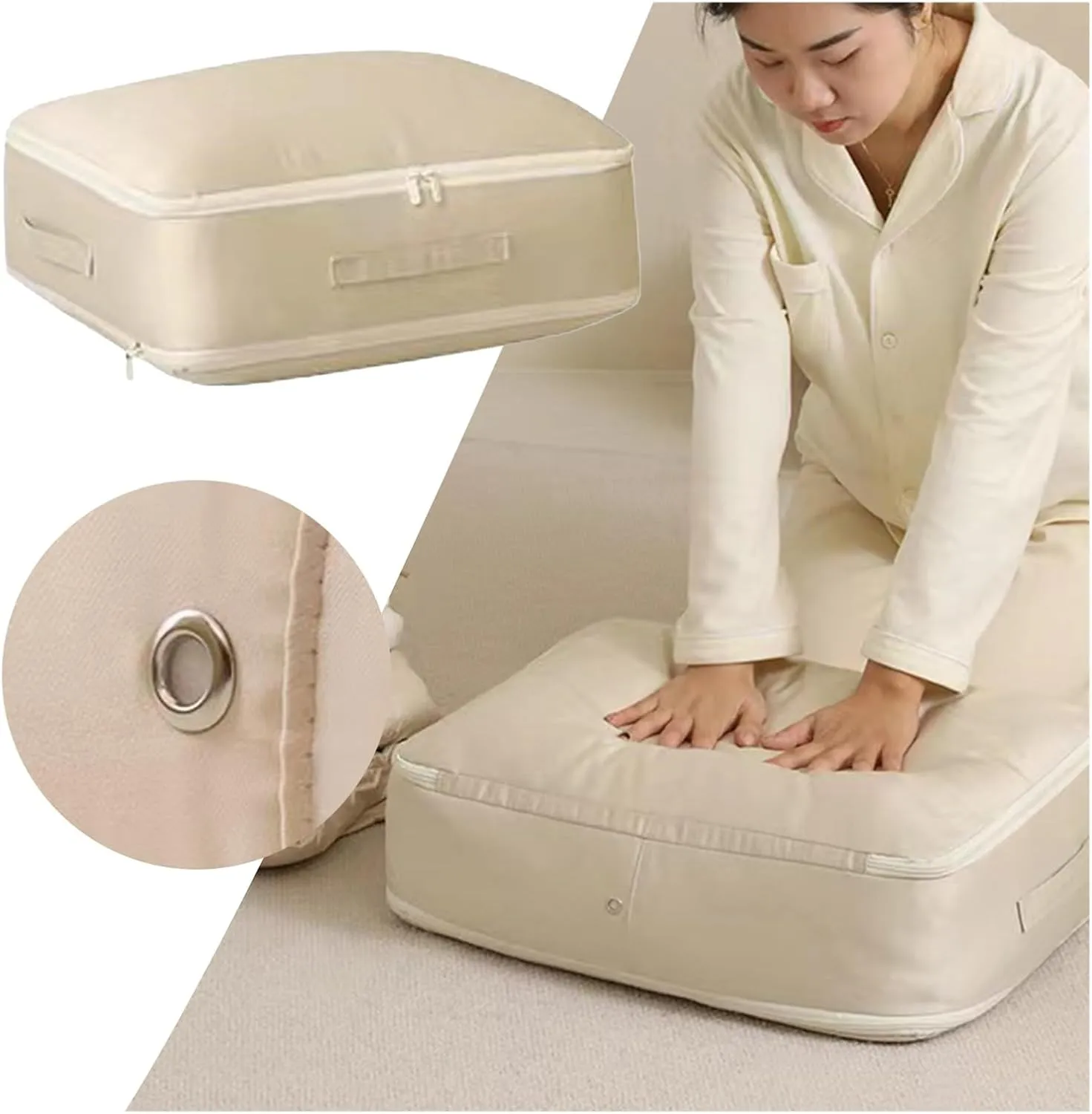 Compression Packing Bag Duvet Storage Bag Folding Large Capacity Expandable Storage Bag(Oat Color,L)