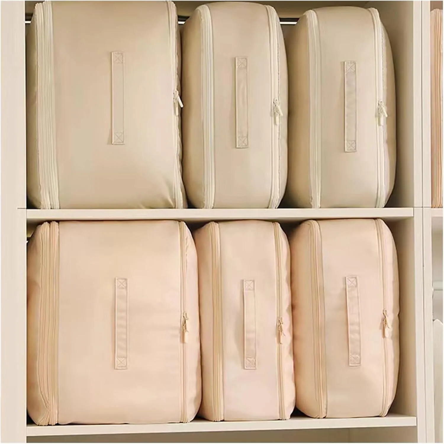 Compression Packing Bag Duvet Storage Bag Folding Large Capacity Expandable Storage Bag(Oat Color,L)