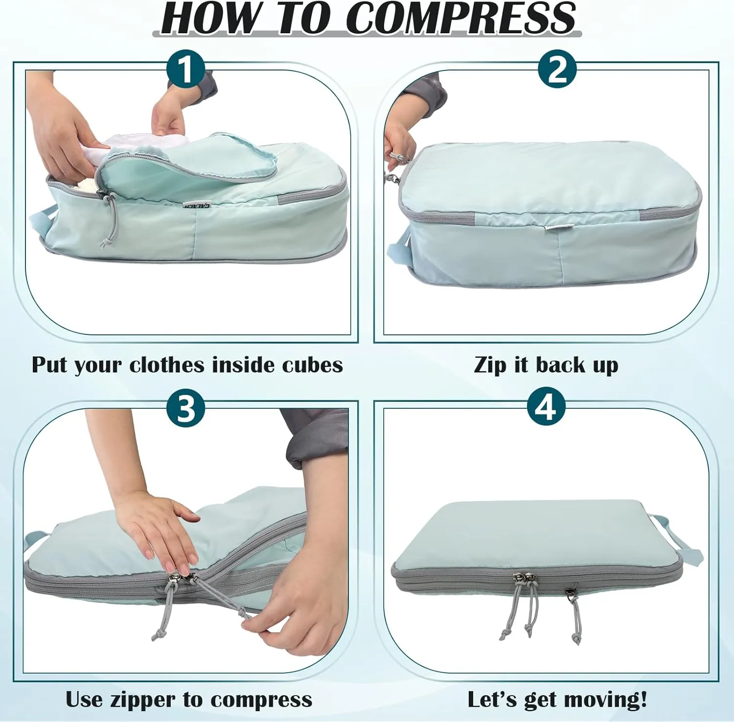 Compression Packing Cubes for Travel, 2 Set Compression Bags Travel Cubes for Packing Suitcase Organizer Bags Set, Travel Accessories Luggage Organizer Bags, Blue