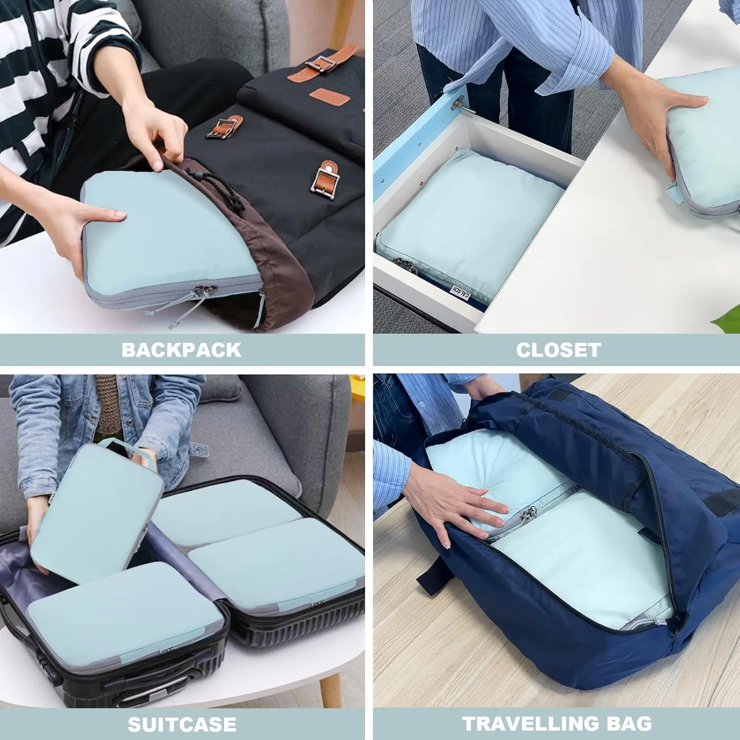 Compression Packing Cubes for Travel, 2 Set Compression Bags Travel Cubes for Packing Suitcase Organizer Bags Set, Travel Accessories Luggage Organizer Bags, Blue