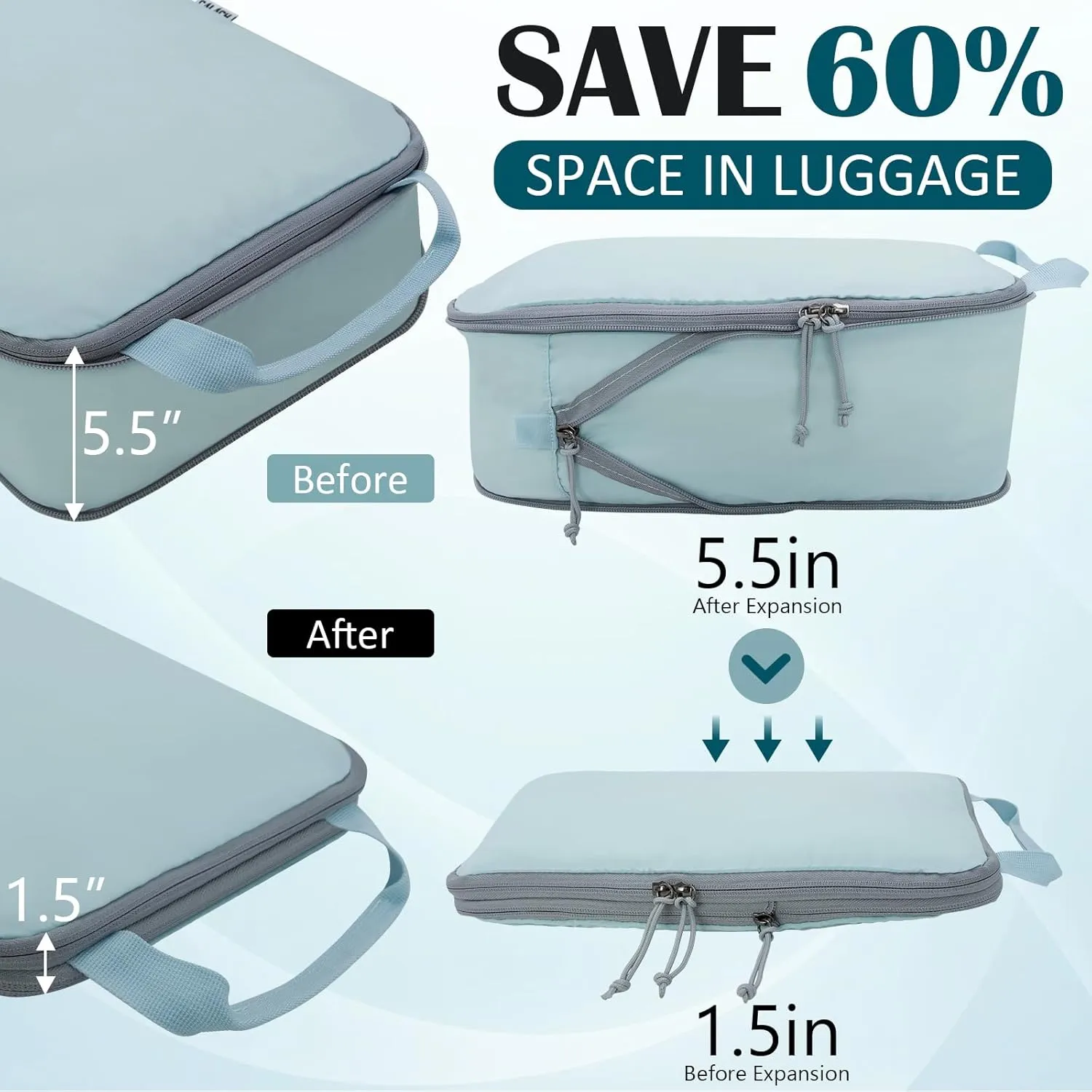 Compression Packing Cubes for Travel, 2 Set Compression Bags Travel Cubes for Packing Suitcase Organizer Bags Set, Travel Accessories Luggage Organizer Bags, Blue