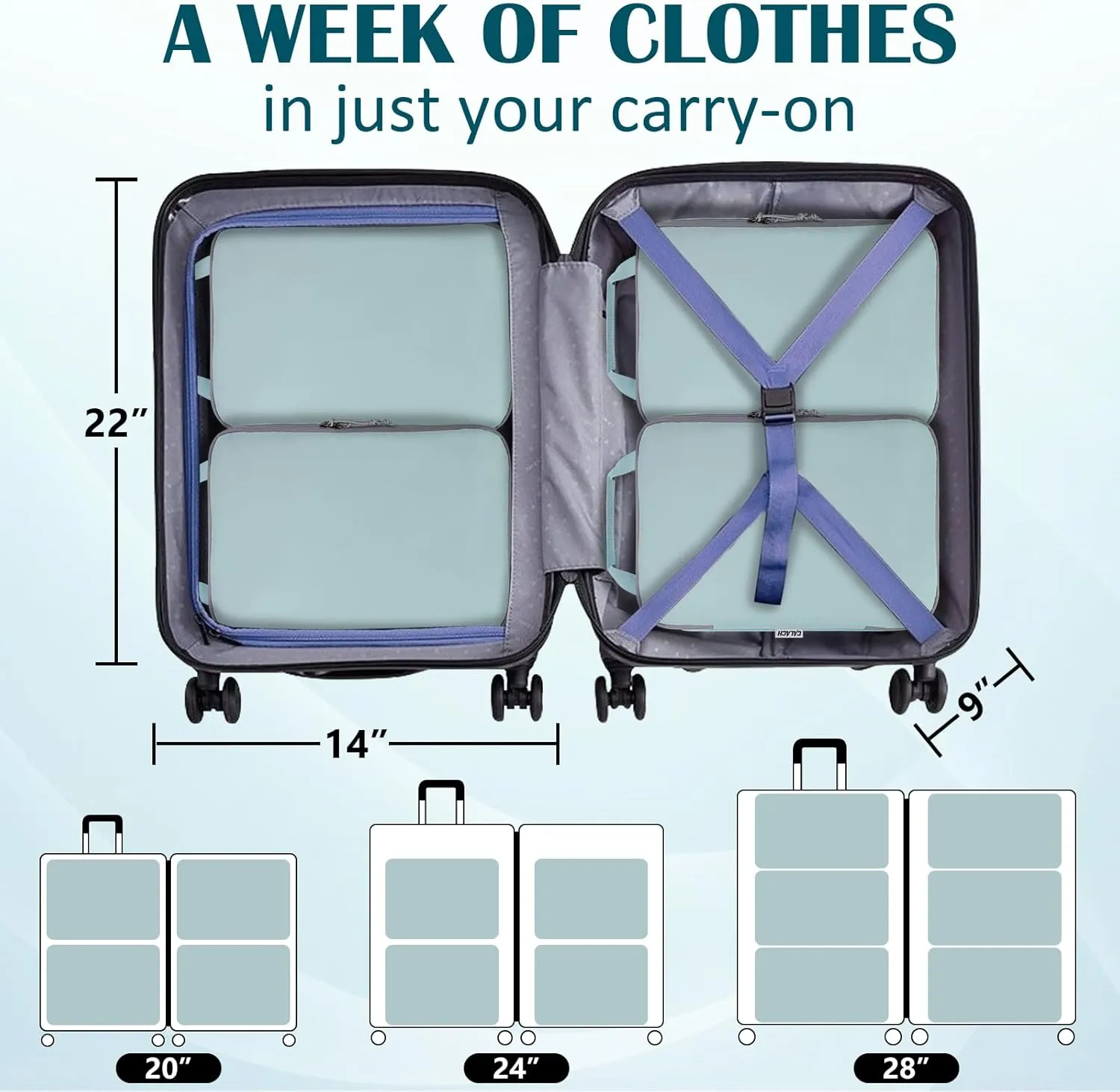 Compression Packing Cubes for Travel, 2 Set Compression Bags Travel Cubes for Packing Suitcase Organizer Bags Set, Travel Accessories Luggage Organizer Bags, Blue