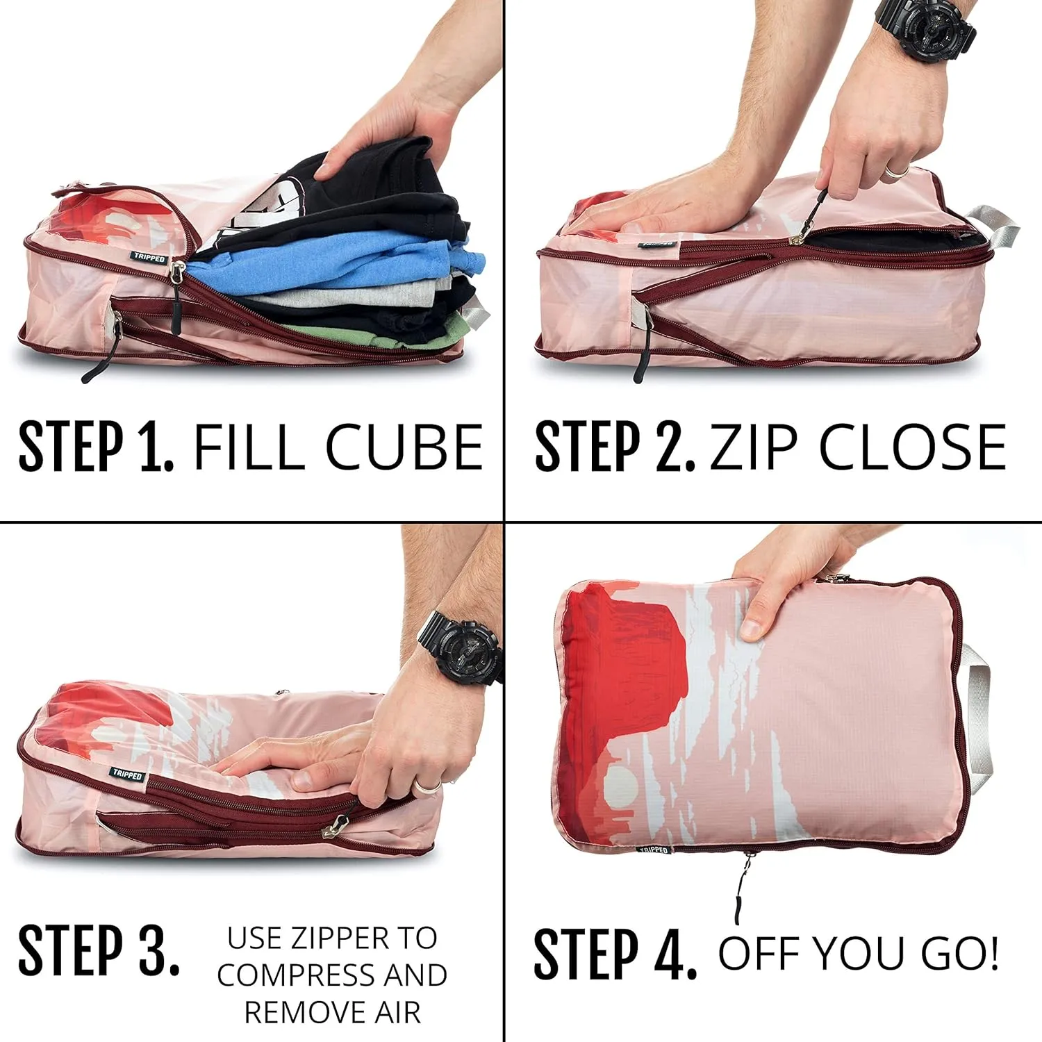 Compression Packing Cubes for Travel - Luggage and Backpack Organizer Packaging Cubes for Clothes by TRIPPED Travel Gear