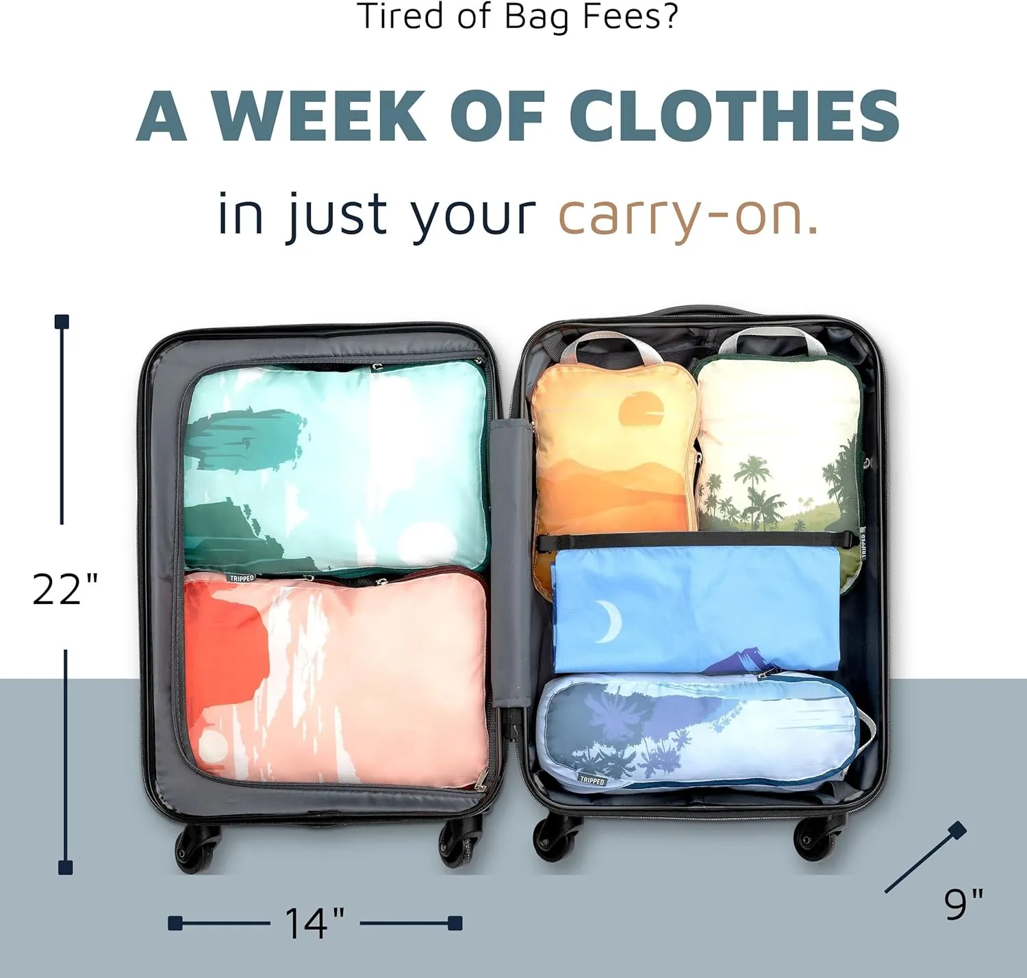 Compression Packing Cubes for Travel - Luggage and Backpack Organizer Packaging Cubes for Clothes by TRIPPED Travel Gear