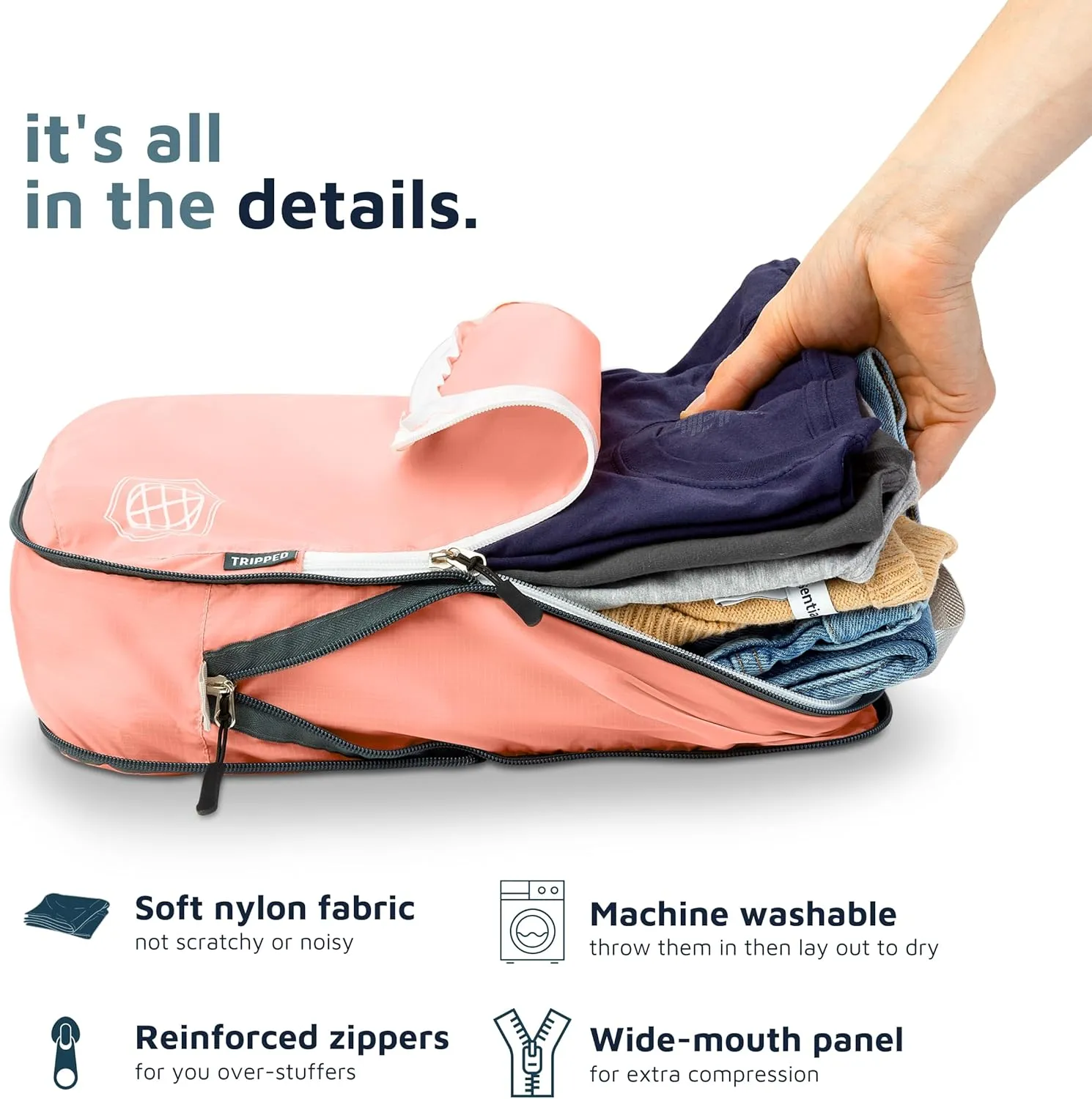 Compression Packing Cubes for Travel - Luggage and Backpack Organizer Packaging Cubes for Clothes by TRIPPED Travel Gear