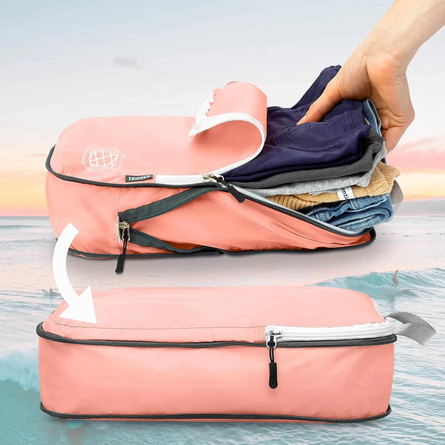 Compression Packing Cubes for Travel - Luggage and Backpack Organizer Packaging Cubes for Clothes by TRIPPED Travel Gear