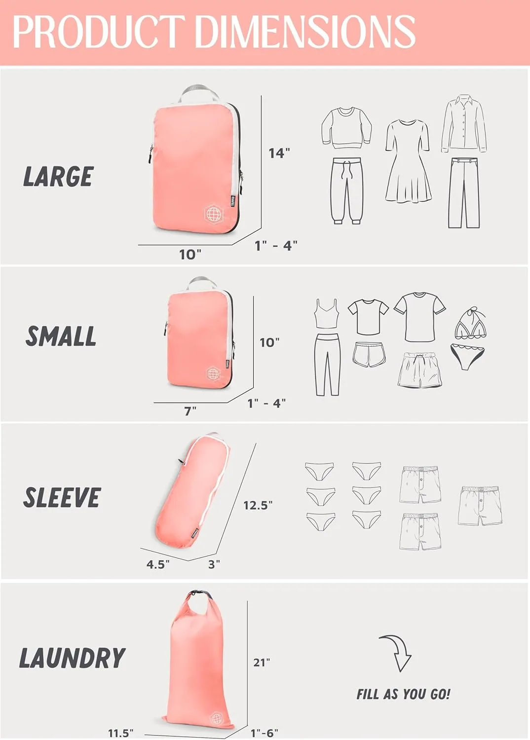 Compression Packing Cubes for Travel - Luggage and Backpack Organizer Packaging Cubes for Clothes by TRIPPED Travel Gear