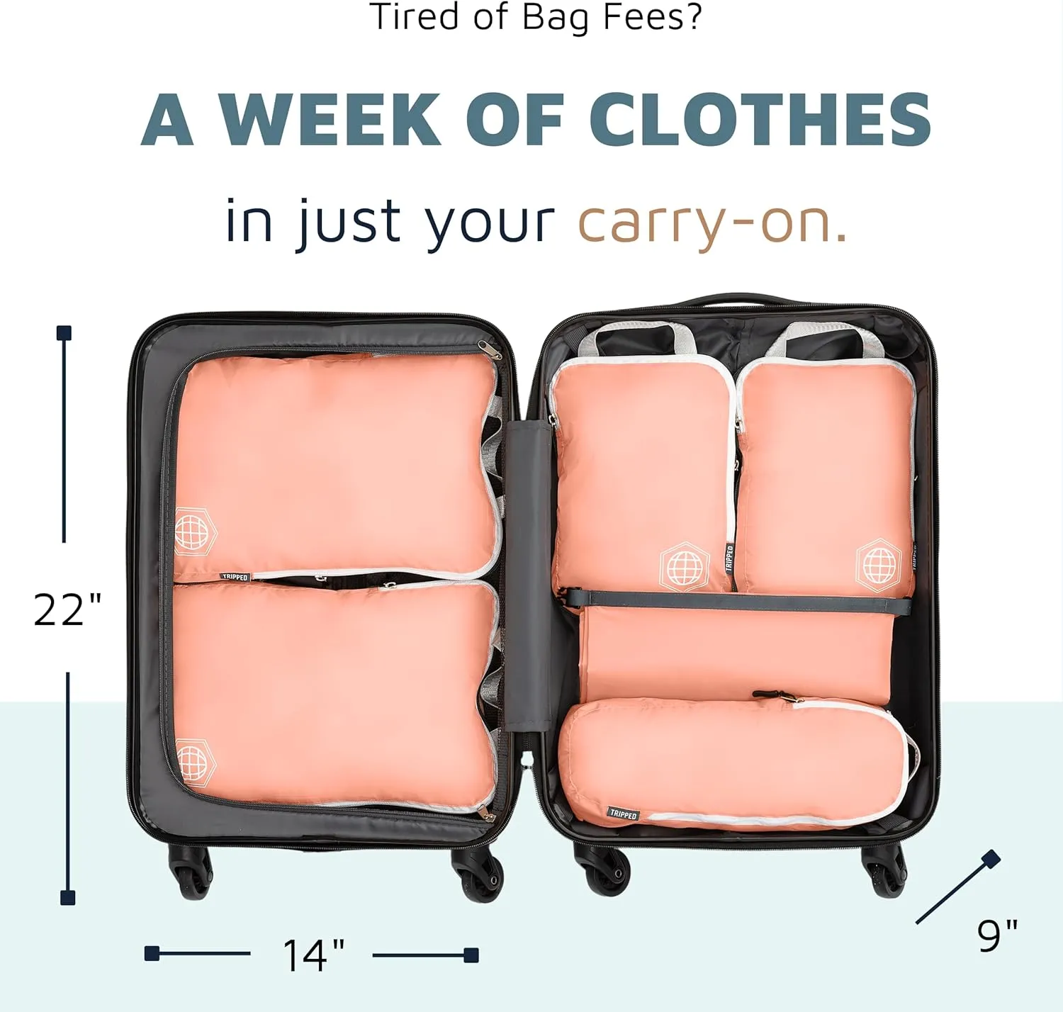 Compression Packing Cubes for Travel - Luggage and Backpack Organizer Packaging Cubes for Clothes by TRIPPED Travel Gear