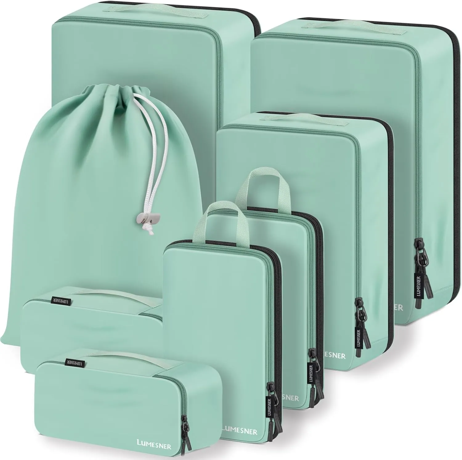 Compression Packing Cubes, Lumesner 8 Set Travel Packing Cubes for Carry on Suitcases, Compression Suitcase Organizers Bag Set & Travel Cubes (8-piece, Green)