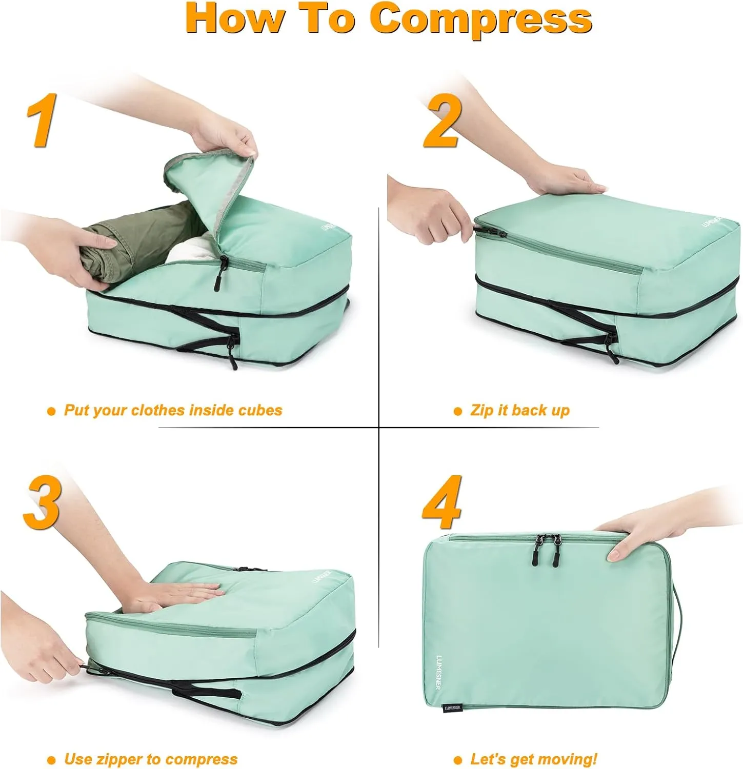 Compression Packing Cubes, Lumesner 8 Set Travel Packing Cubes for Carry on Suitcases, Compression Suitcase Organizers Bag Set & Travel Cubes (8-piece, Green)