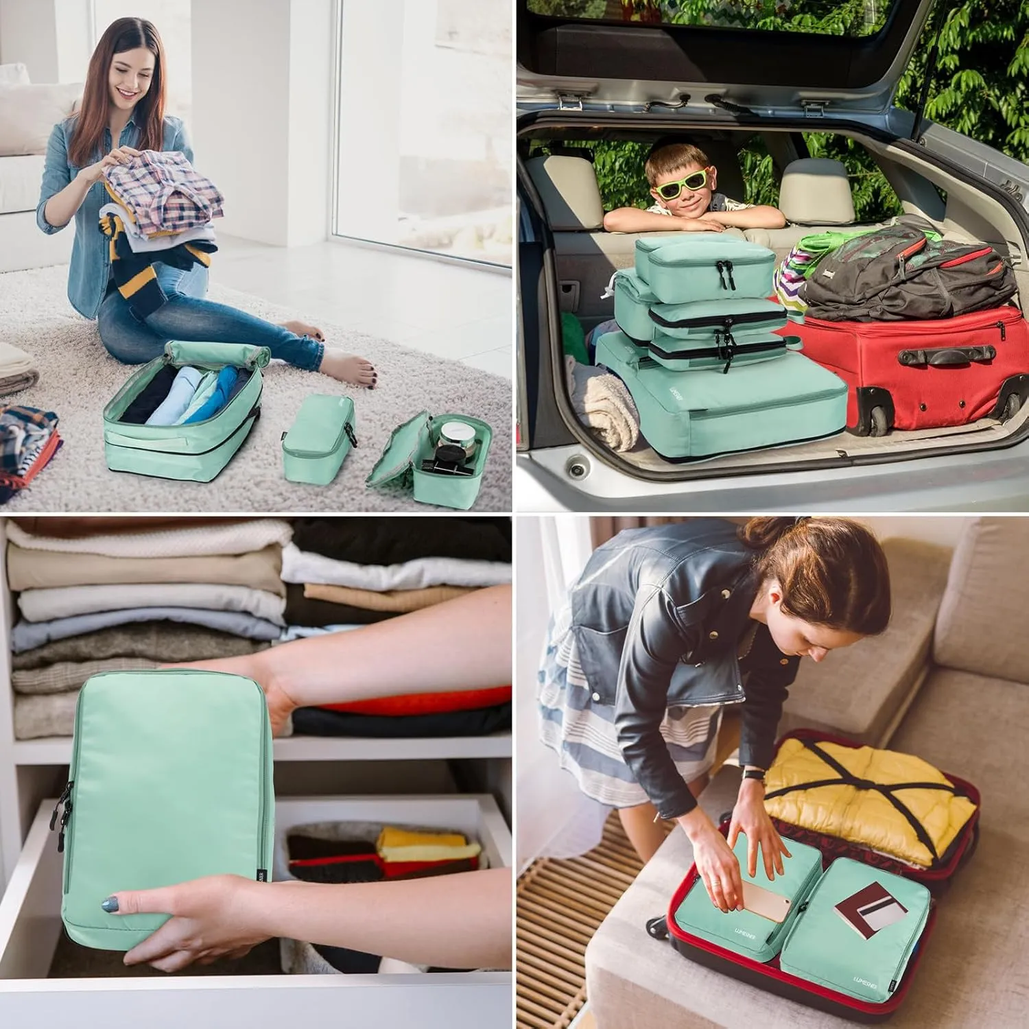 Compression Packing Cubes, Lumesner 8 Set Travel Packing Cubes for Carry on Suitcases, Compression Suitcase Organizers Bag Set & Travel Cubes (8-piece, Green)