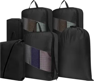 Compression Packing Cubes Travel, 6 Set Packing Cubes for Suitcases, Lightweight Travel Organizer Bag Set for Travel Essentials, Carry-on Luggage Suitcase Packing Cubes (Black)