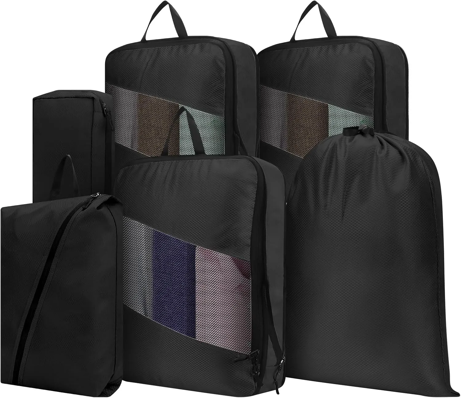 Compression Packing Cubes Travel, 6 Set Packing Cubes for Suitcases, Lightweight Travel Organizer Bag Set for Travel Essentials, Carry-on Luggage Suitcase Packing Cubes (Black)