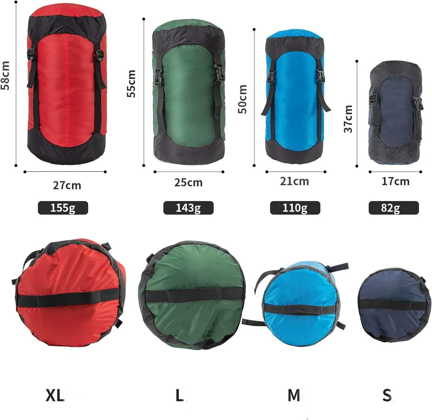 Compression Stuff Sack, 5L/8L/18L/25L/35L Lightweight Sleeping Bags Storage Compression Sack, More 40% Storage for Camping, Hiking, Backpacking Trip