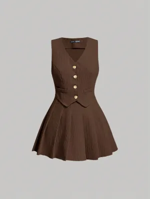 Conjunto de Chaleco y Falda Plisada