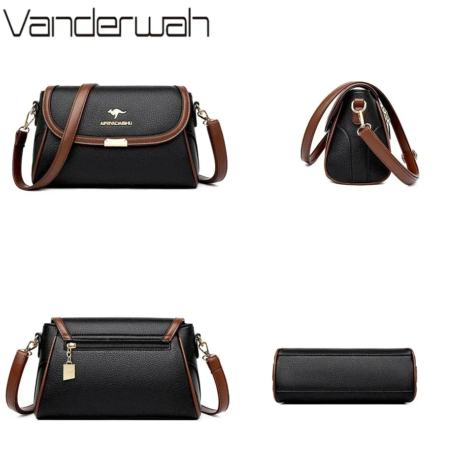 Contrast Color High Quality Pu Leather Shoulder Bags for Women Mom Summer Messenger Bags with 2 Strap Designer Crossbody Bag Sac