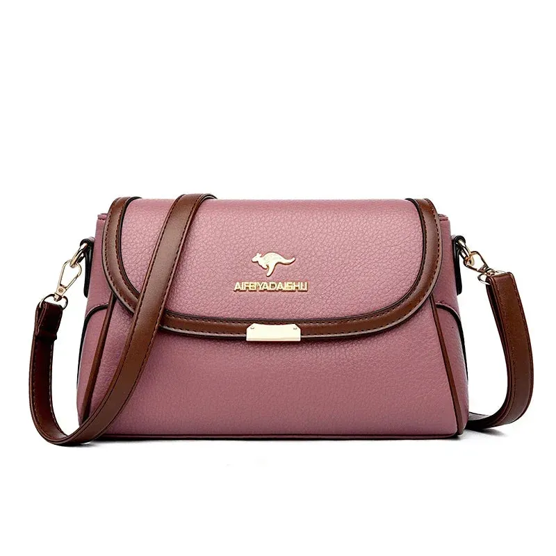 Contrast Color High Quality Pu Leather Shoulder Bags for Women Mom Summer Messenger Bags with 2 Strap Designer Crossbody Bag Sac