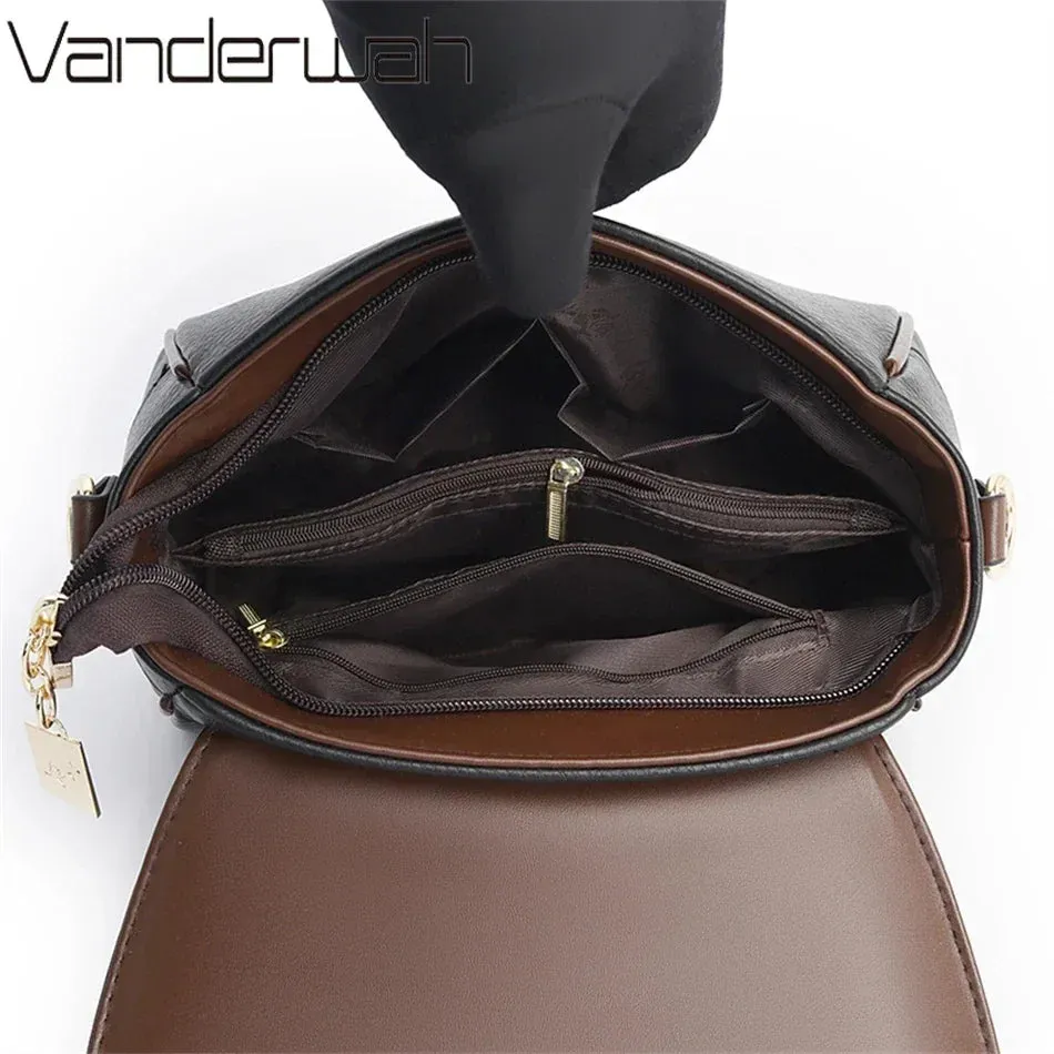 Contrast Color High Quality Pu Leather Shoulder Bags for Women Mom Summer Messenger Bags with 2 Strap Designer Crossbody Bag Sac