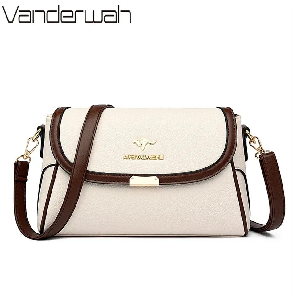 Contrast Color High Quality Pu Leather Shoulder Bags for Women Mom Summer Messenger Bags with 2 Strap Designer Crossbody Bag Sac