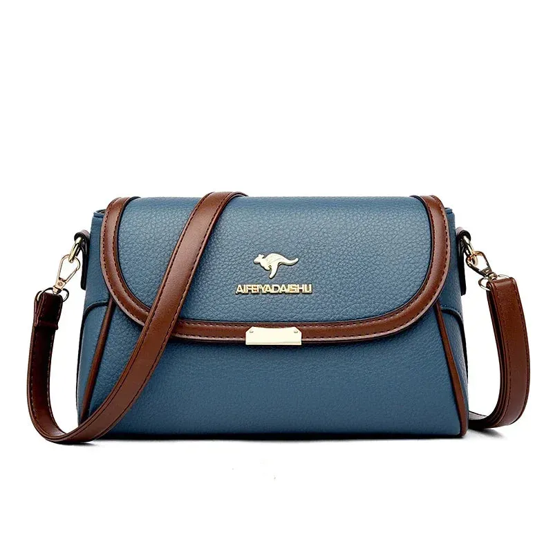 Contrast Color High Quality Pu Leather Shoulder Bags for Women Mom Summer Messenger Bags with 2 Strap Designer Crossbody Bag Sac