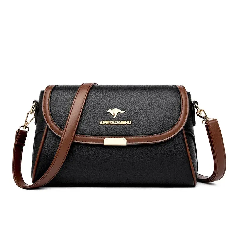 Contrast Color High Quality Pu Leather Shoulder Bags for Women Mom Summer Messenger Bags with 2 Strap Designer Crossbody Bag Sac