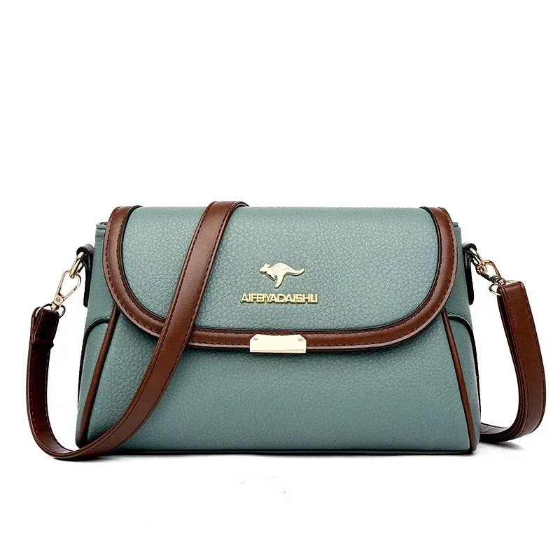Contrast Color High Quality Pu Leather Shoulder Bags for Women Mom Summer Messenger Bags with 2 Strap Designer Crossbody Bag Sac