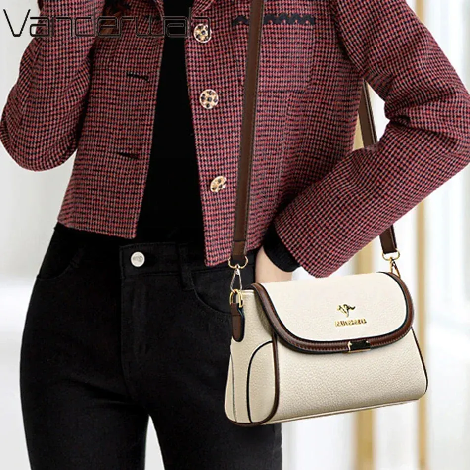 Contrast Color High Quality Pu Leather Shoulder Bags for Women Mom Summer Messenger Bags with 2 Strap Designer Crossbody Bag Sac