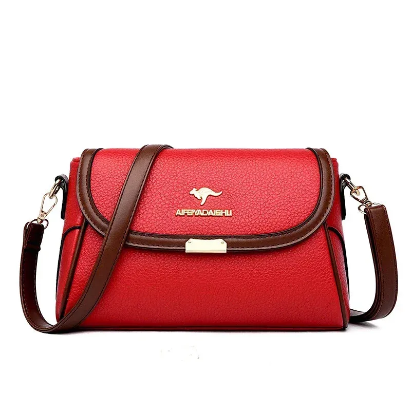 Contrast Color High Quality Pu Leather Shoulder Bags for Women Mom Summer Messenger Bags with 2 Strap Designer Crossbody Bag Sac
