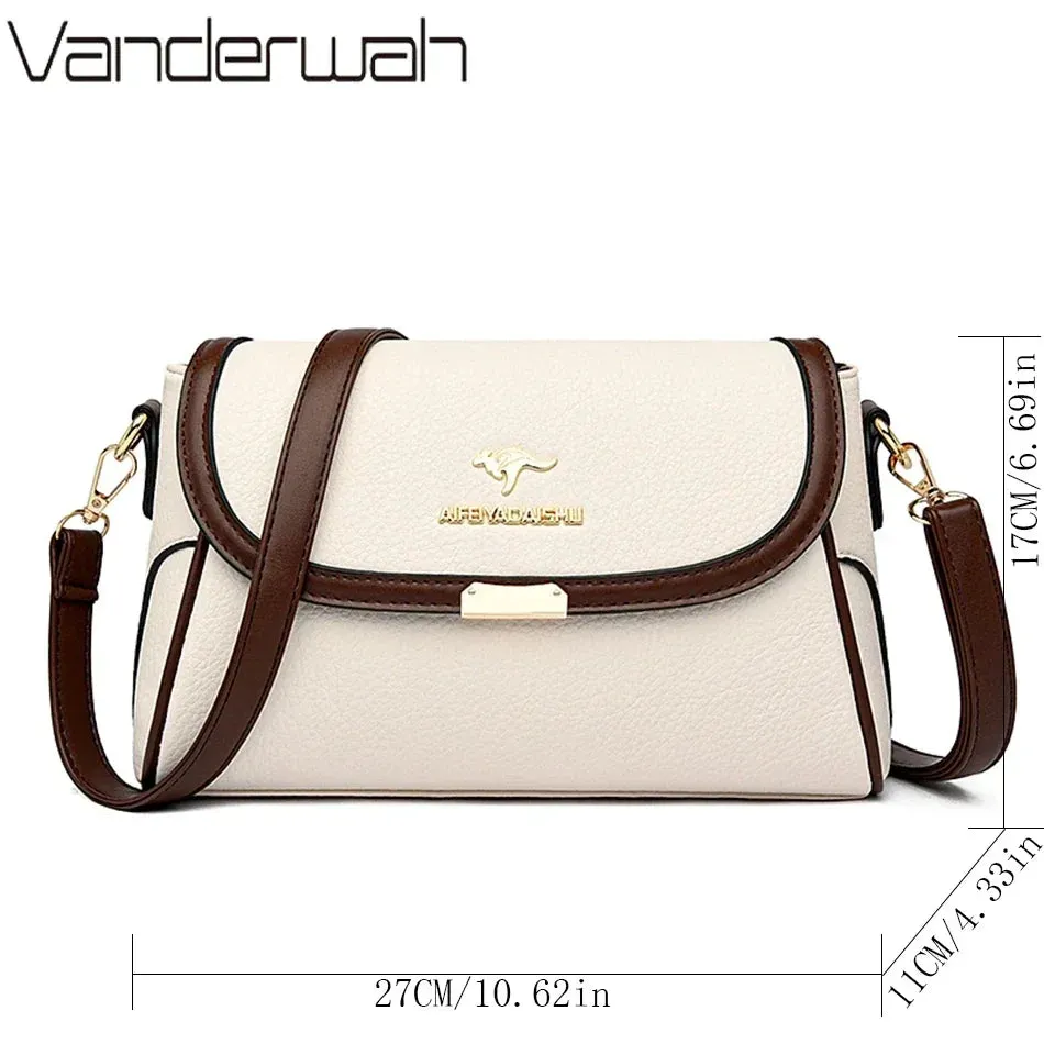 Contrast Color High Quality Pu Leather Shoulder Bags for Women Mom Summer Messenger Bags with 2 Strap Designer Crossbody Bag Sac
