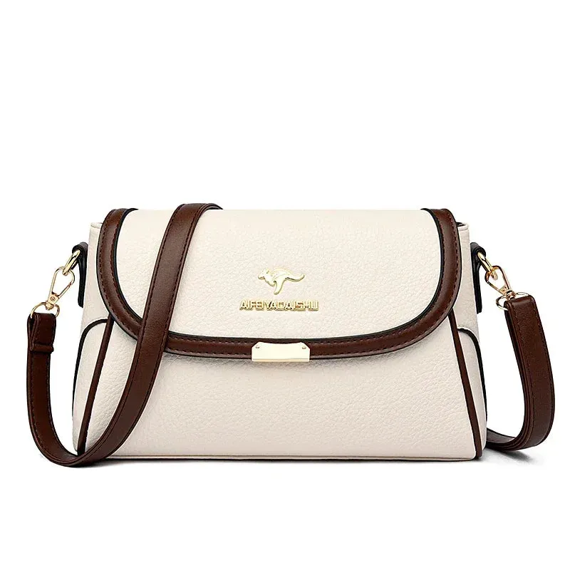 Contrast Color High Quality Pu Leather Shoulder Bags for Women Mom Summer Messenger Bags with 2 Strap Designer Crossbody Bag Sac