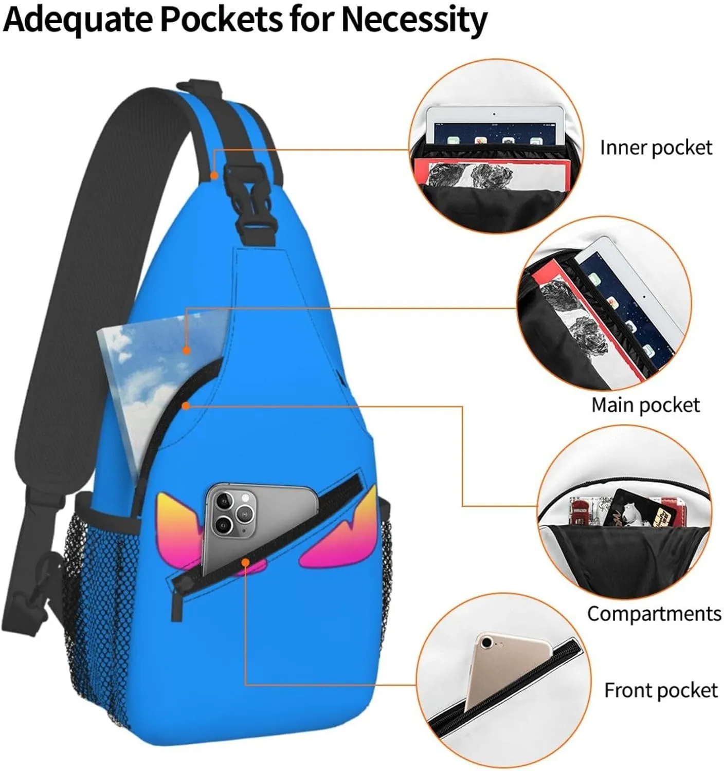 Cool Monsters Eyes Crossbody Bag Cross Chest Bag Adjustable Sling Backpack Sports Gym Shoulder Bags Travel Cycling Daypack Diagonally Casual Rucksack