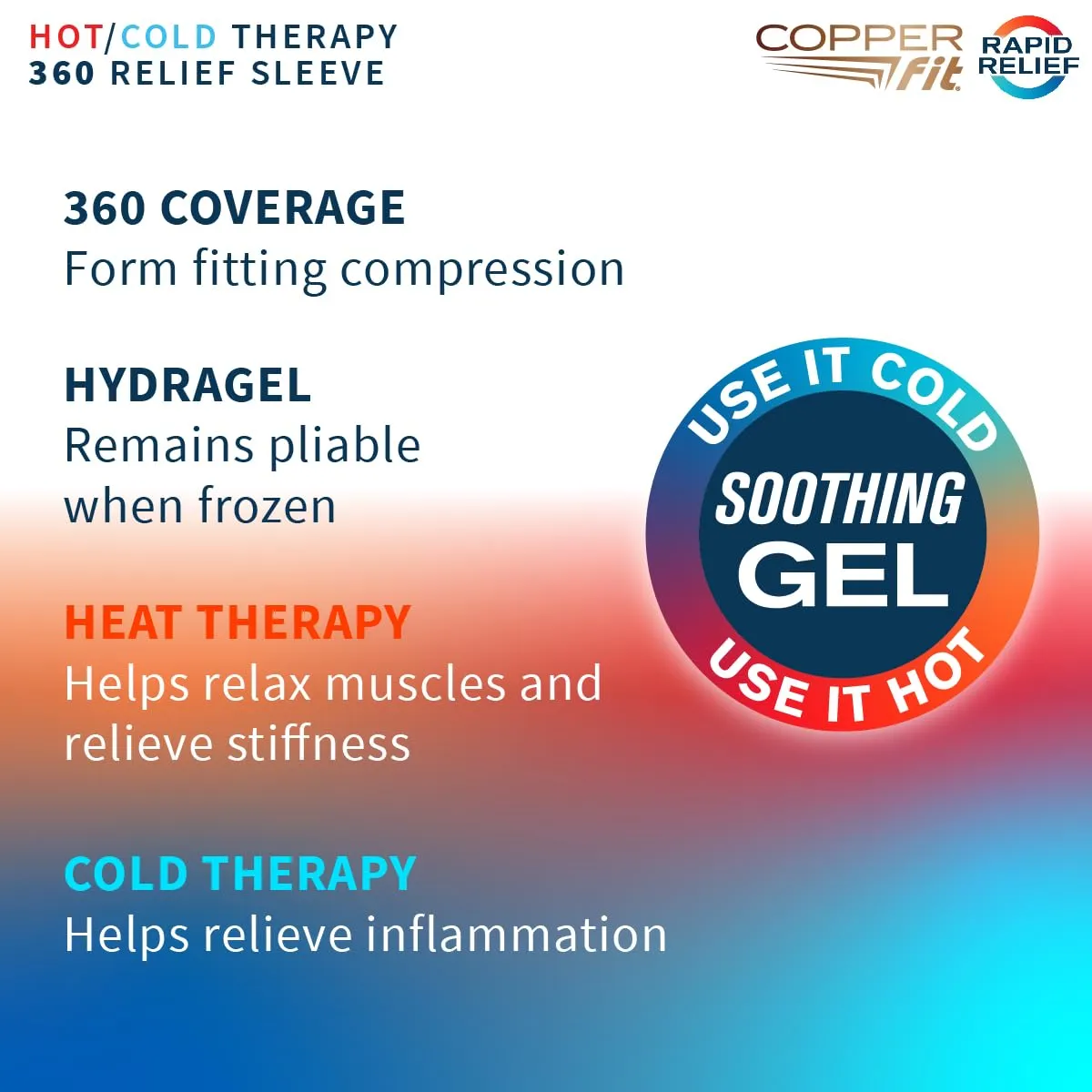 Copper Fit 360 Freeze Compression Sleeve – Cold/Hot Therapy - Flexible 360 Coverage for Knee, Elbow, Ankle, Wrist, Hamstring and Calf (Large/XLarge)