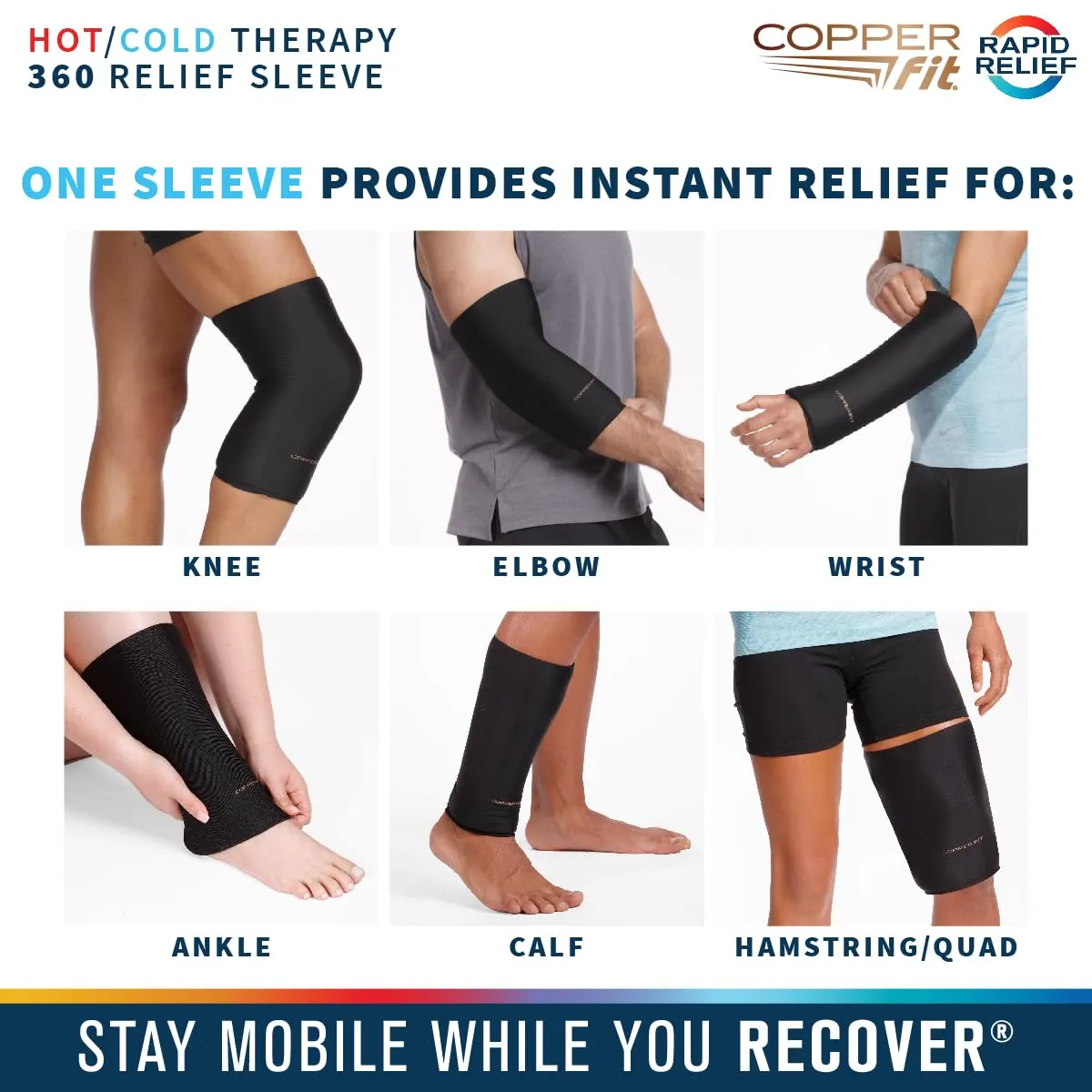 Copper Fit 360 Freeze Compression Sleeve – Cold/Hot Therapy - Flexible 360 Coverage for Knee, Elbow, Ankle, Wrist, Hamstring and Calf (Small/Medium)