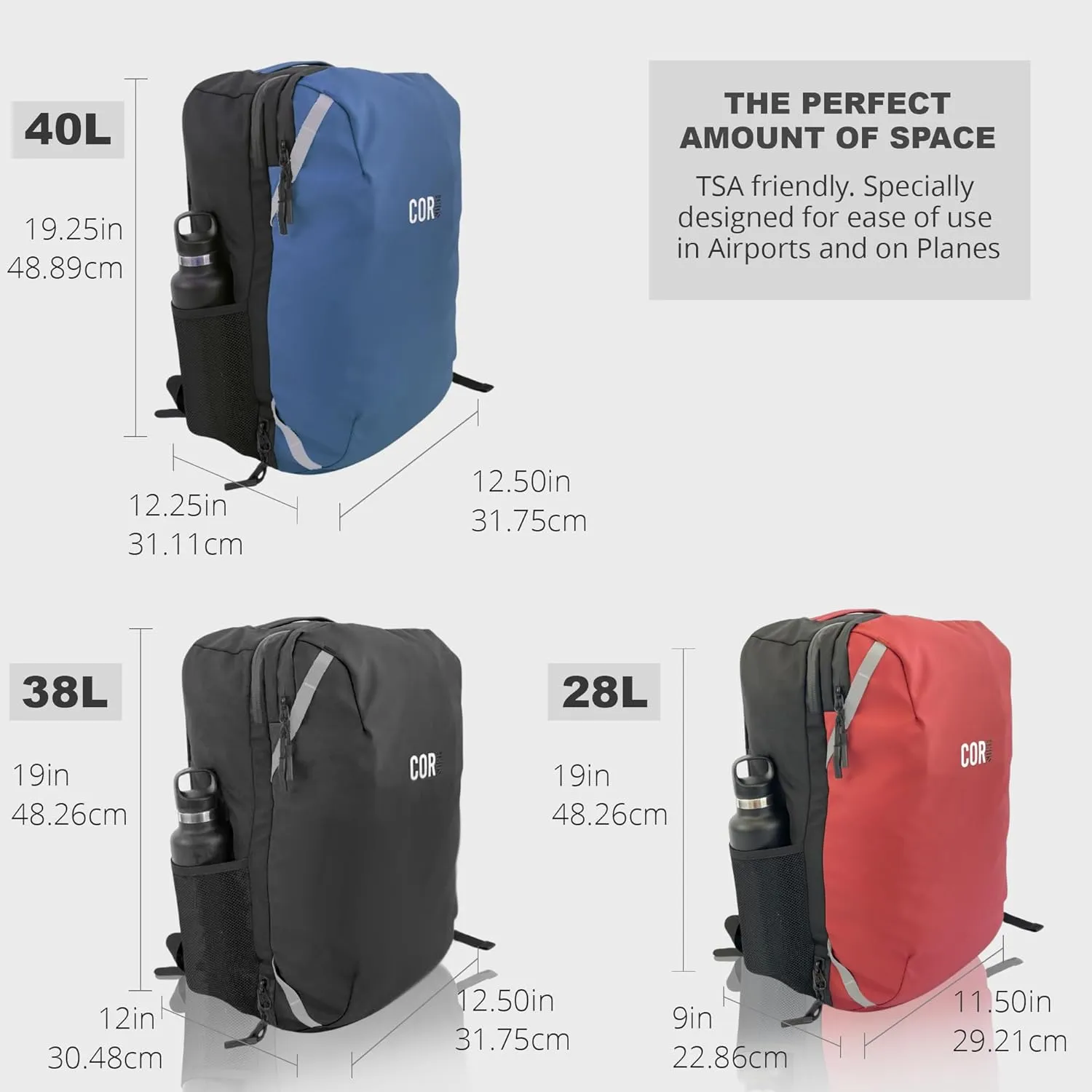 COR Surf Carry On Travel Backpack Bundle | Island Hopper Travel Backpack with Toiletry Bag and Compression Packing Cube Set (40L, Red)