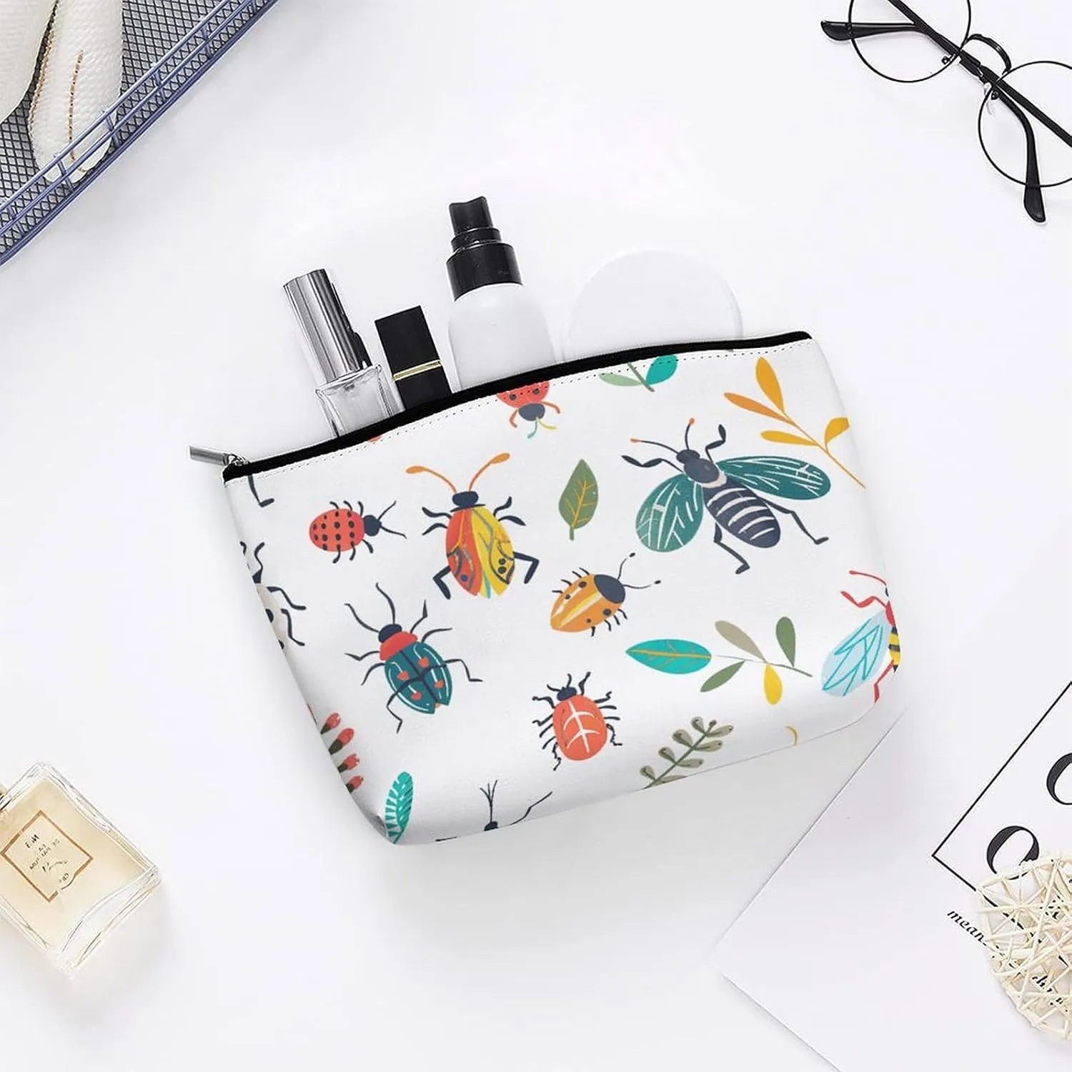 Cosmetic Bag Makeup Bags for Women Portable Makeup Bag Bright Insect Pattern Makeup Case Travel Toiletry Bag for Travel Accessories