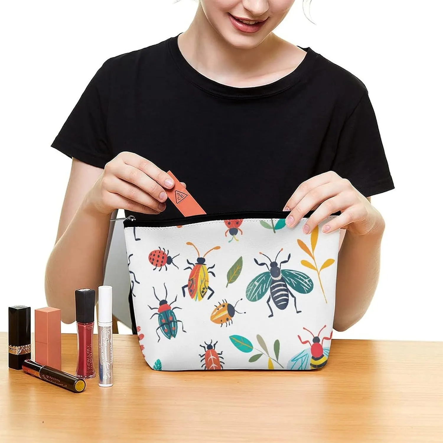 Cosmetic Bag Makeup Bags for Women Portable Makeup Bag Bright Insect Pattern Makeup Case Travel Toiletry Bag for Travel Accessories