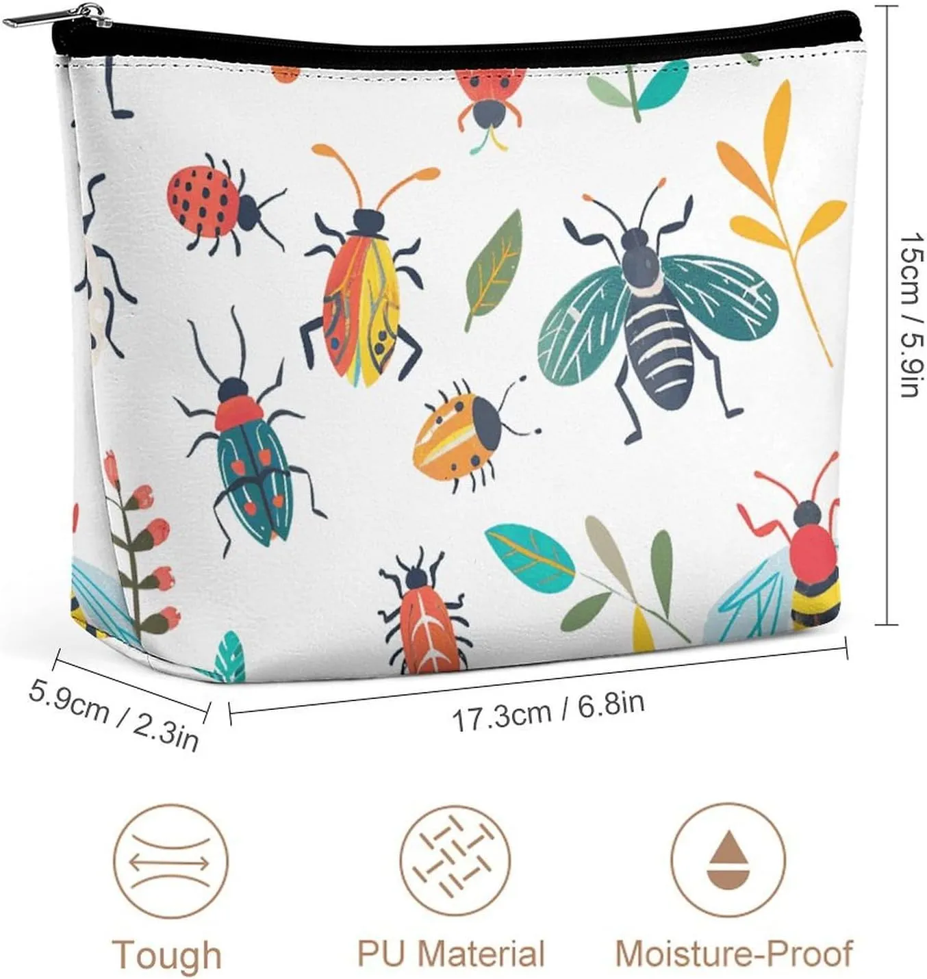 Cosmetic Bag Makeup Bags for Women Portable Makeup Bag Bright Insect Pattern Makeup Case Travel Toiletry Bag for Travel Accessories